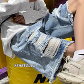 Men Jeans Ripped Denim Shorts Men's Summer Washed Loose Shorts